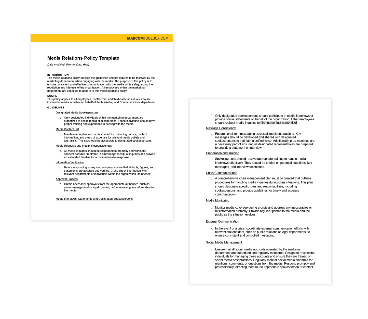 Media Relations Policy Template